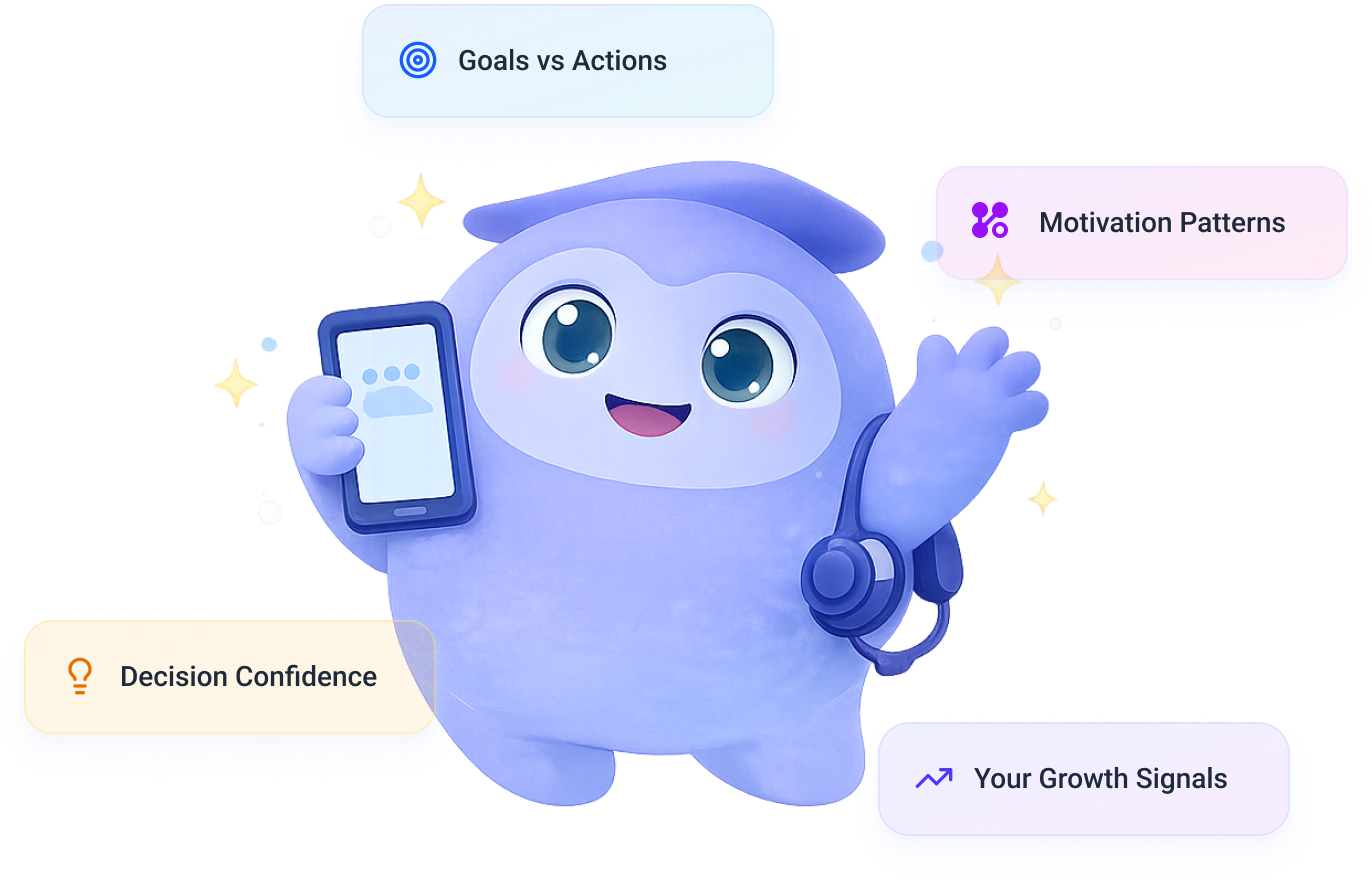 Vedu presenting goals, motivation, decision confidence, and growth insights.